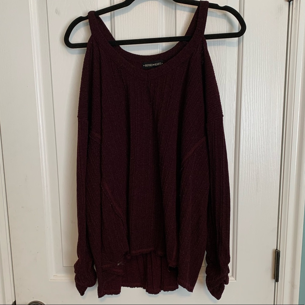Maroon cold shoulder sweater